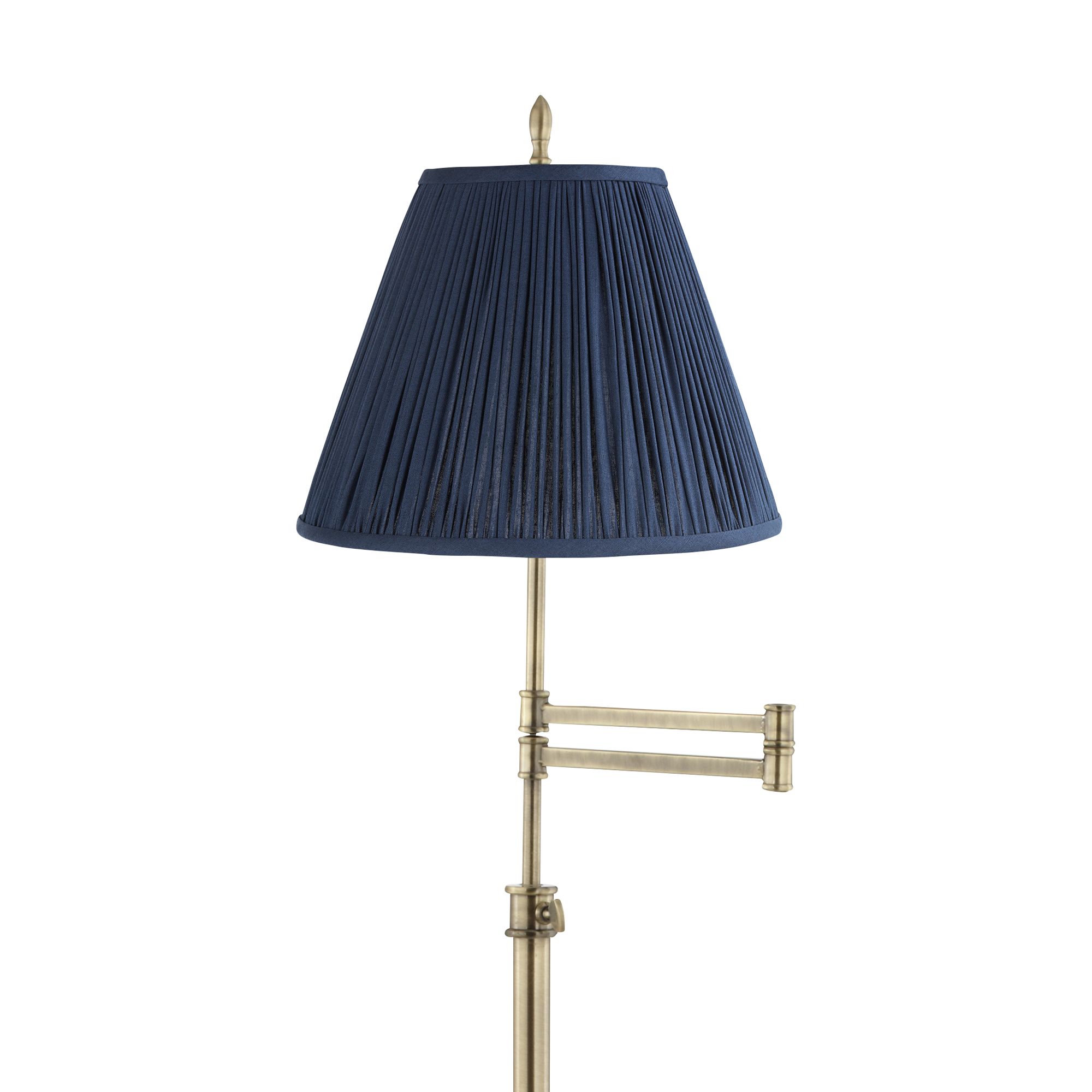 Image 2 Westbury Brass Swing Arm Floor Lamp with Classy Smoky Blue Shade more views