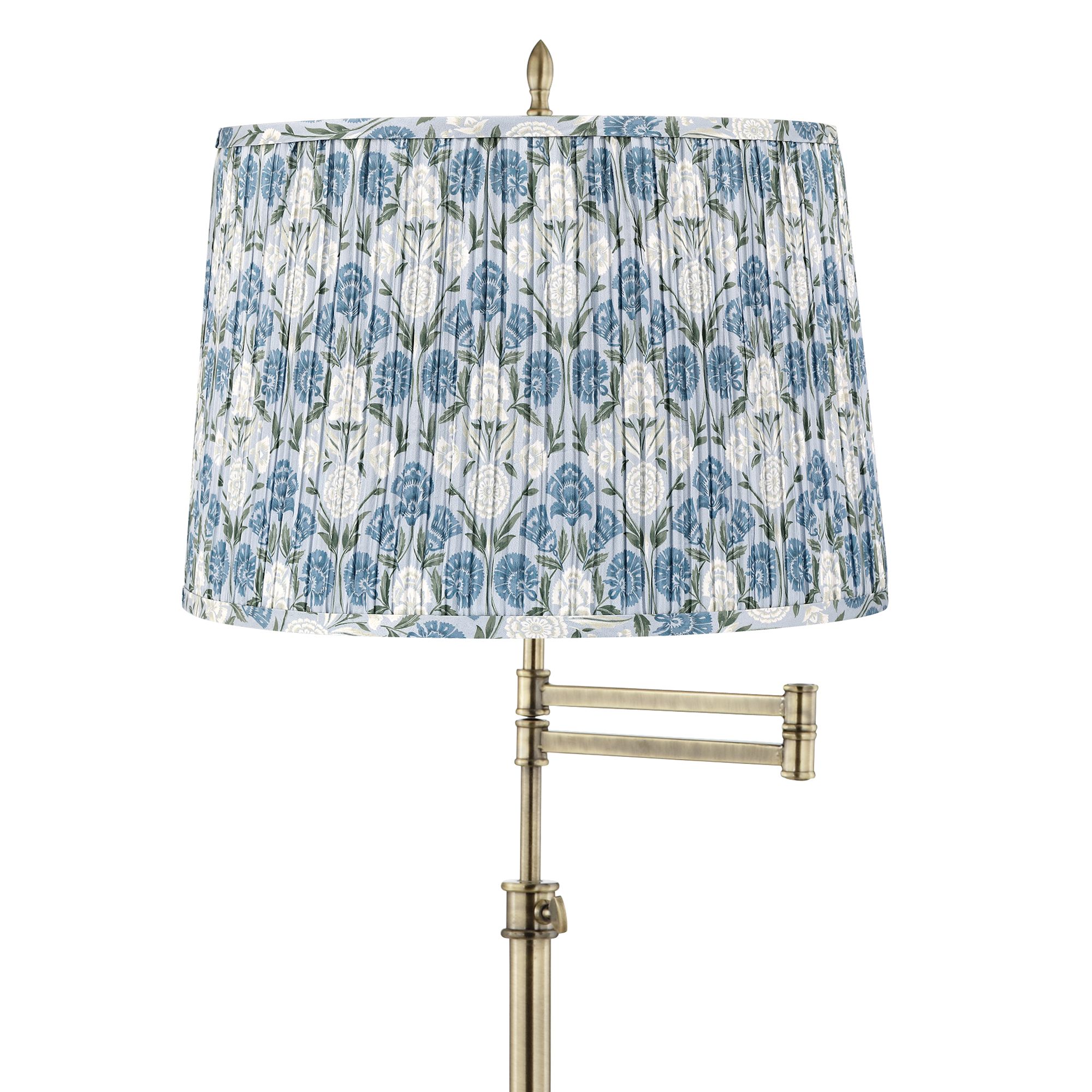 Image 2 Westbury Brass Swing Arm Floor Lamp with Cobalt and White Shade more views