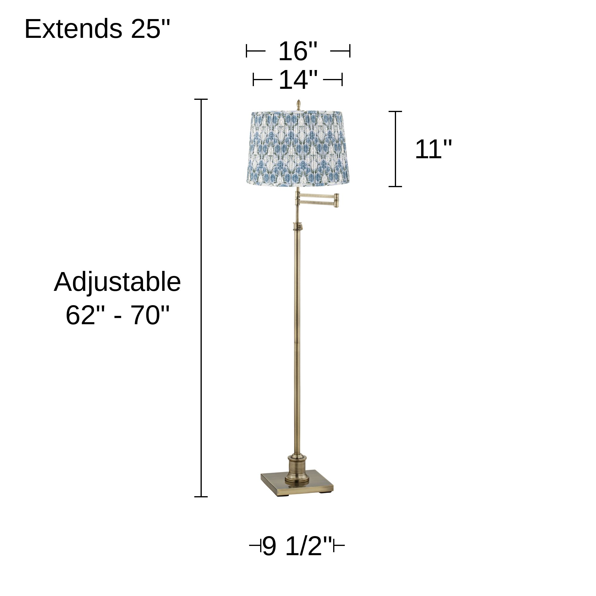 Image 5 Westbury Brass Swing Arm Floor Lamp with Cobalt and White Shade more views