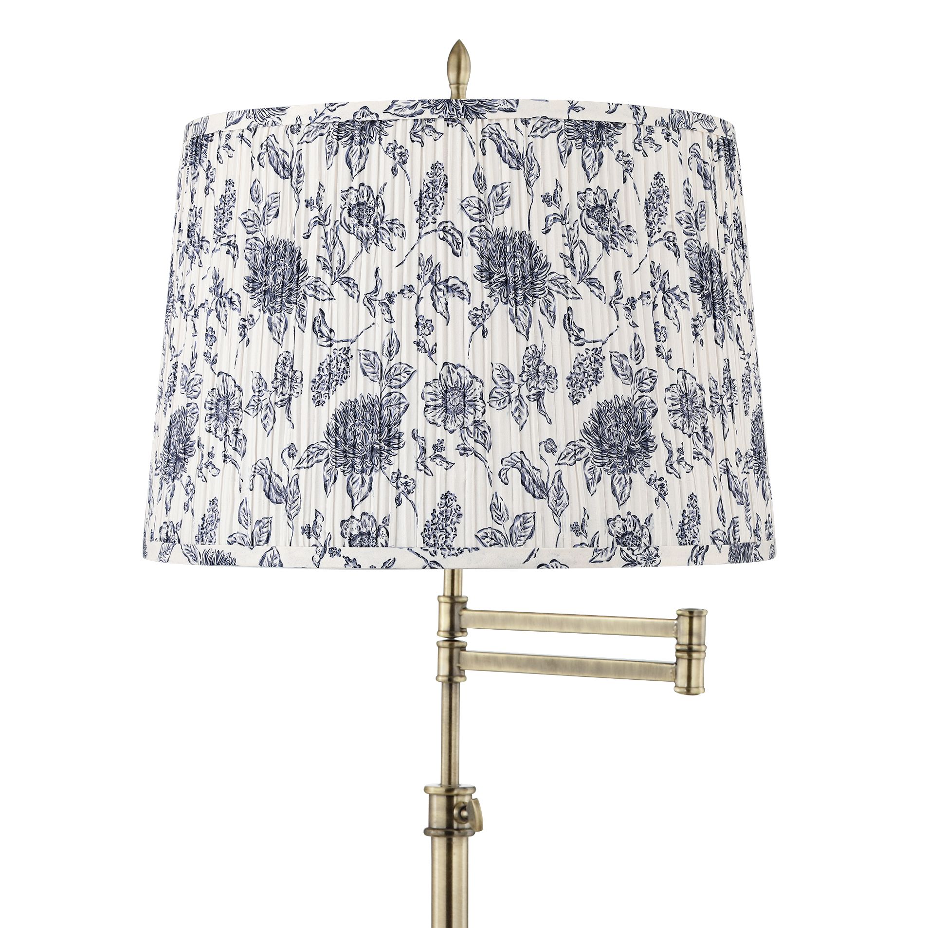 Image 2 Westbury Brass Swing Arm Floor Lamp with Cobalt Blue and White Shade more views
