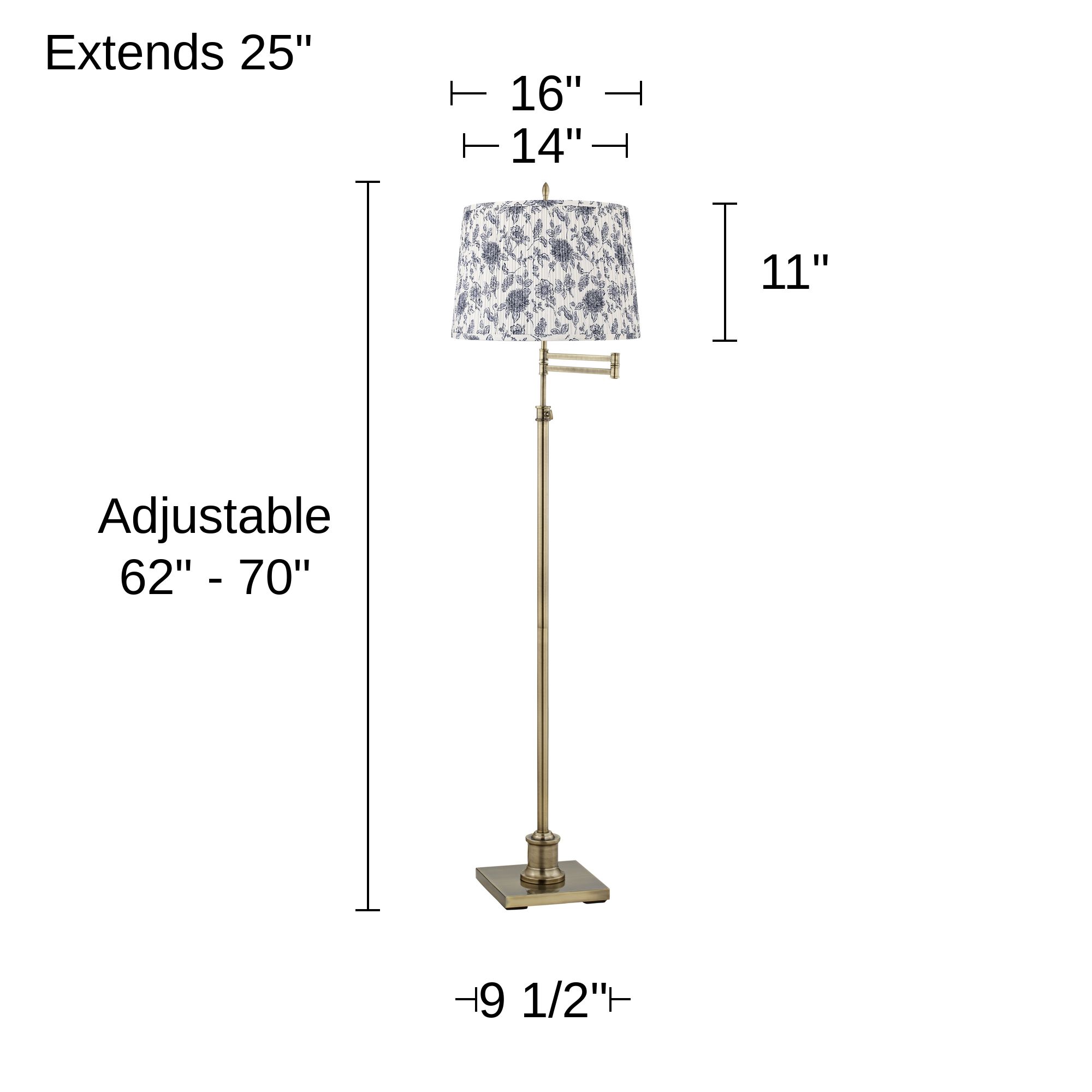 Image 5 Westbury Brass Swing Arm Floor Lamp with Cobalt Blue and White Shade more views