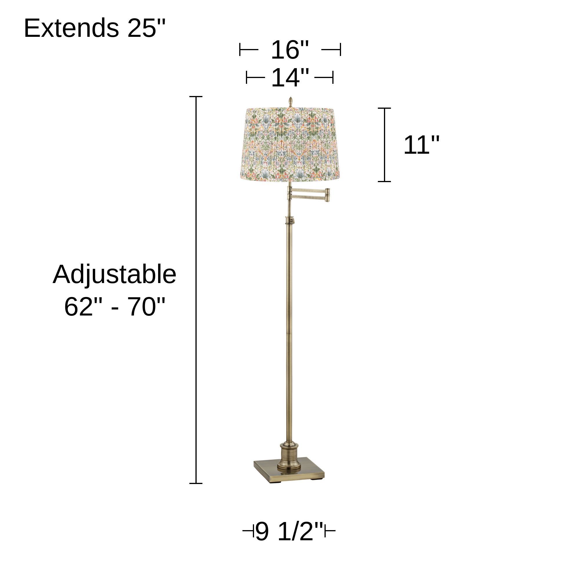 Image 5 Westbury Brass Swing Arm Floor Lamp with Multi-Color Shade more views