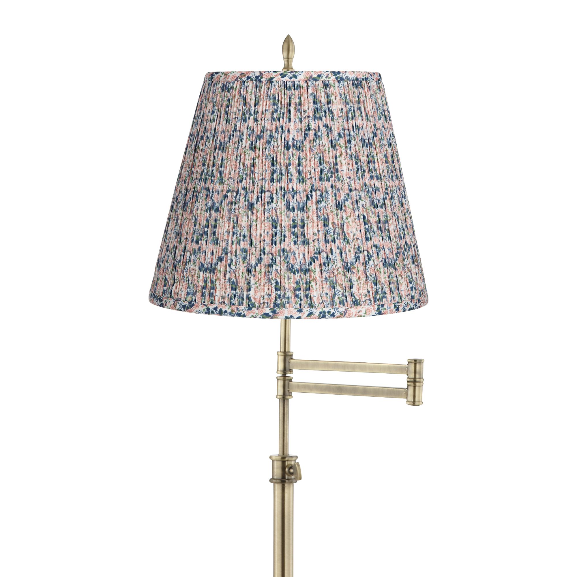 Image 2 Westbury Brass Swing Arm Floor Lamp with Pink and Blue Shade more views