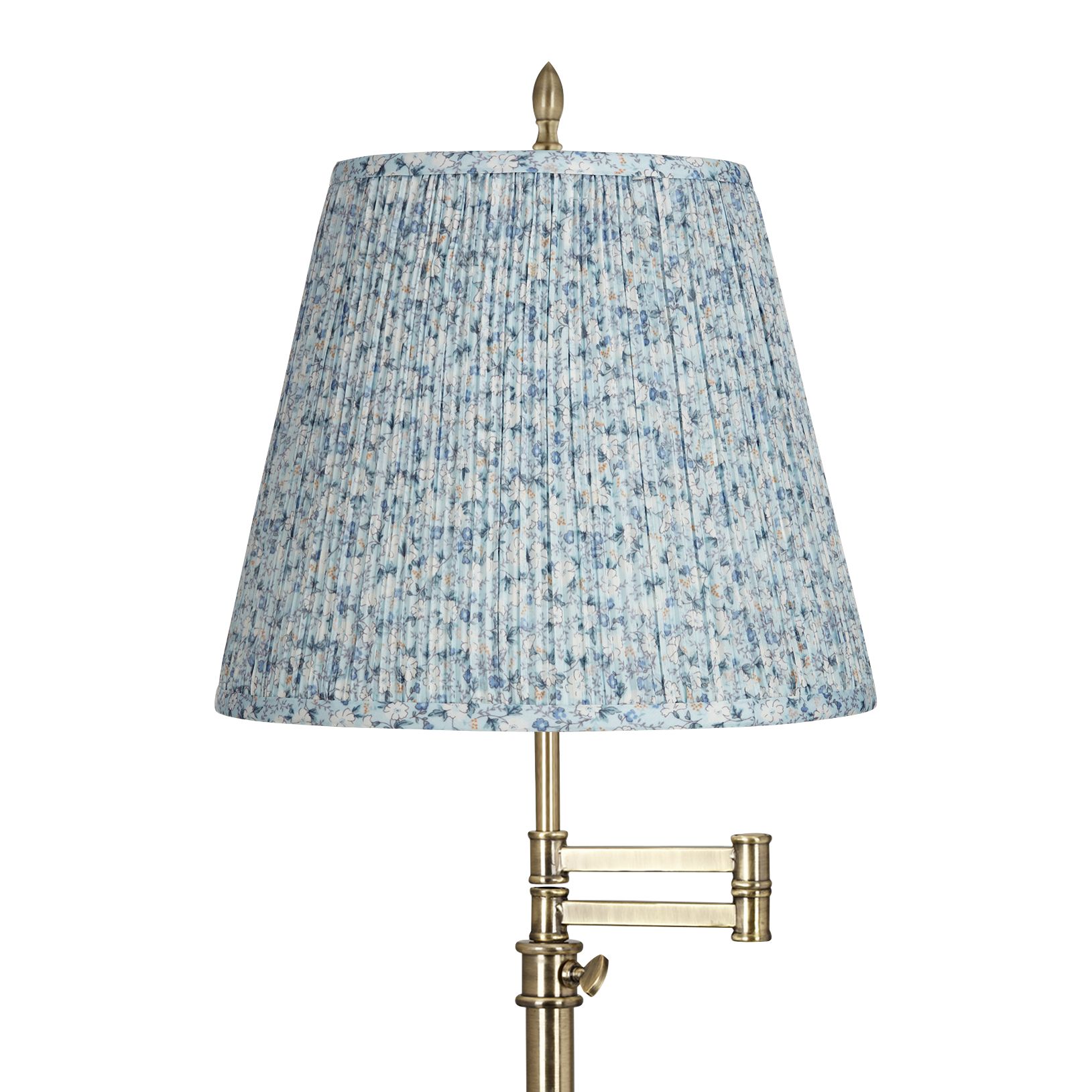 Image 2 Westbury Brass Swing Arm Table Lamp with Blue and White Shade more views