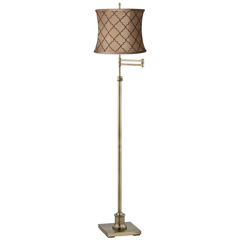 Image 1 Westbury Brown Moroccan Tile Brass Swing Arm Floor Lamp