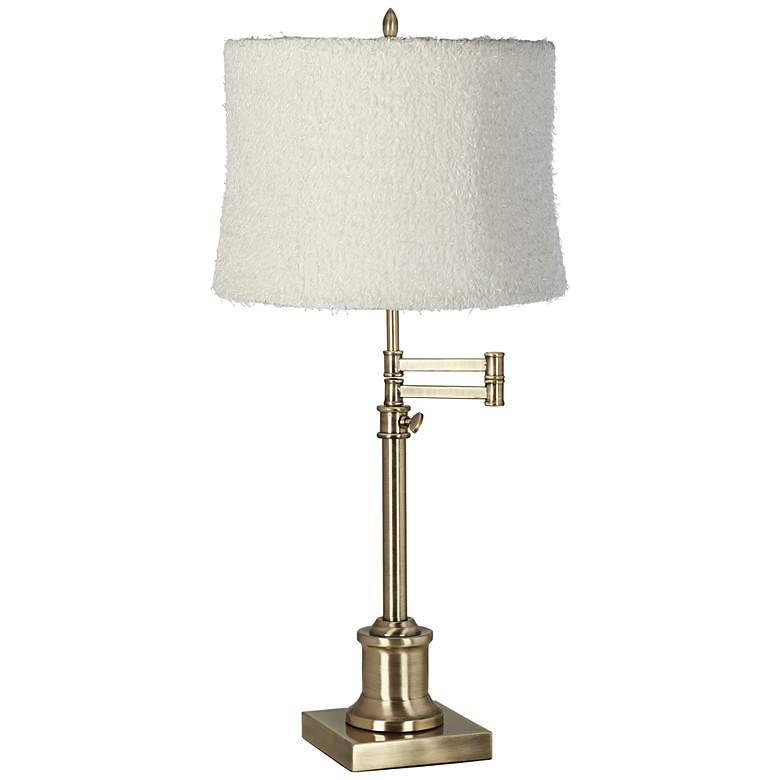 Image 1 Westbury Coral White Shag Shade Brass Swing Arm Desk Lamp