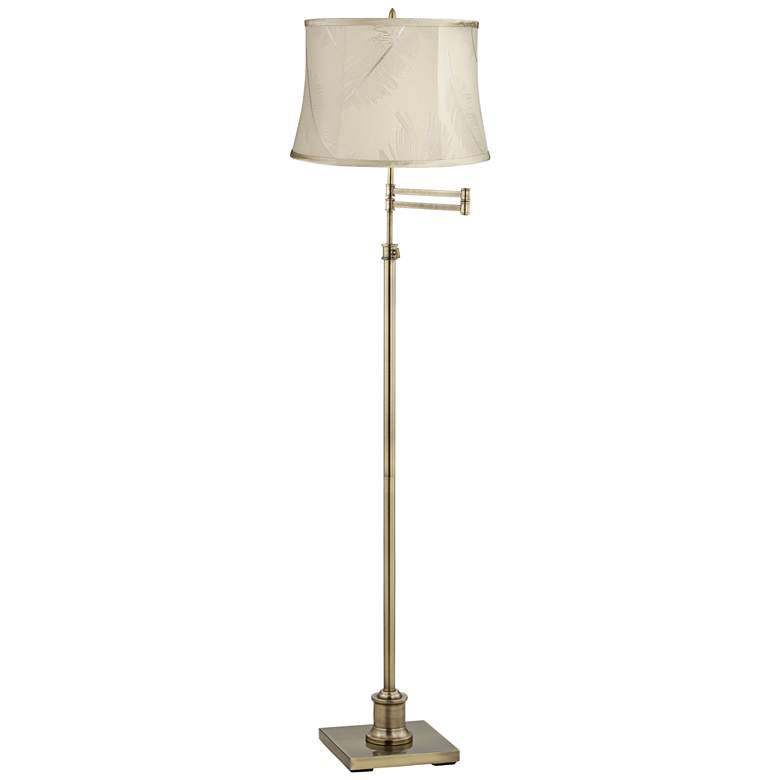 Image 1 Westbury Cream Embroidery Shade Brass Swing Arm Floor Lamp