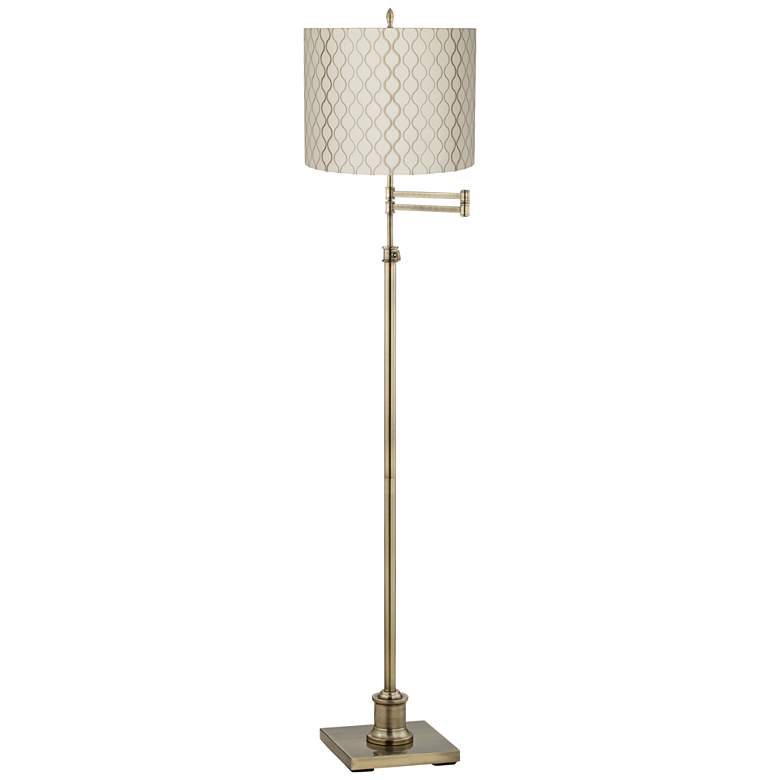 Image 1 Westbury Embroidered Hourglass Brass Swing Arm Floor Lamp