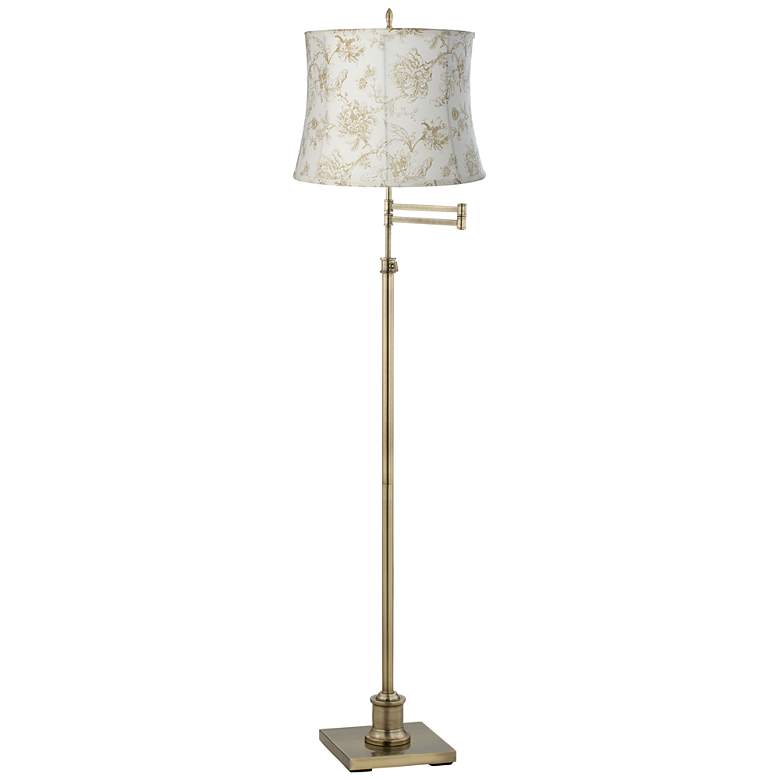 Image 1 Westbury English Floral Shade Brass Swing Arm Floor Lamp