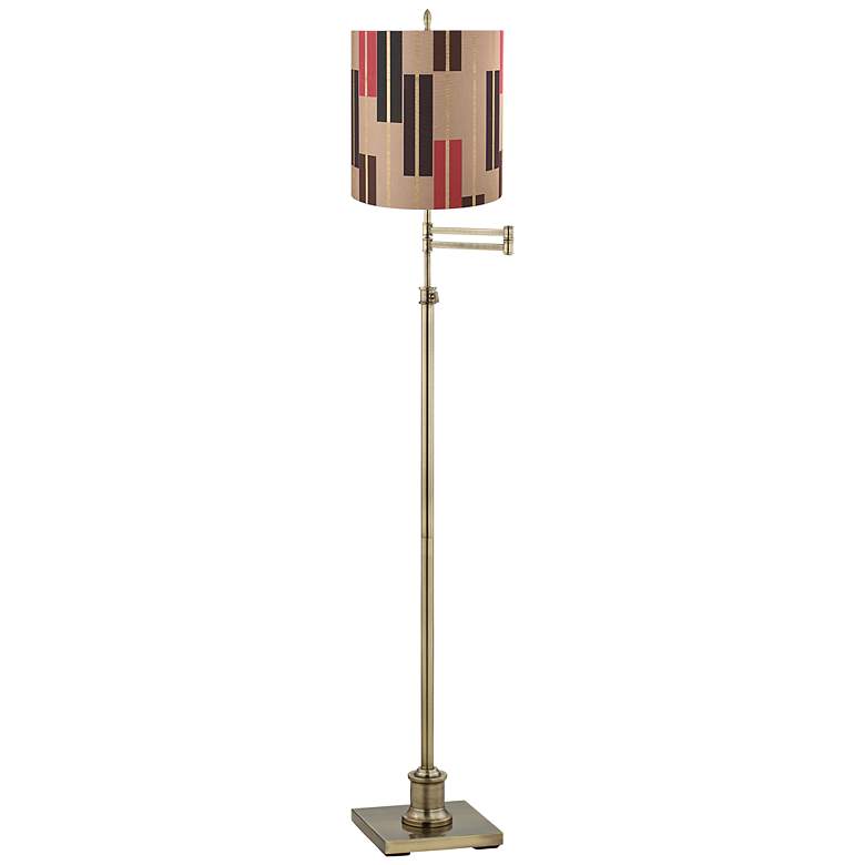 Image 1 Westbury Geometric Shapes Shade Brass Swing Arm Floor Lamp