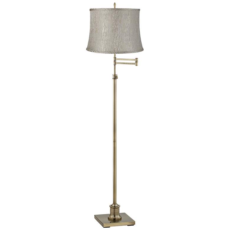Image 1 Westbury Gray Lines Shade Brass Swing Arm Floor Lamp