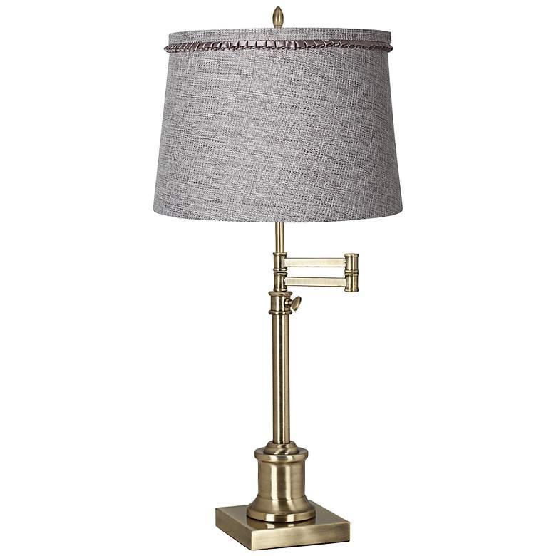 Image 1 Westbury Gray Tweed Shade Brass Swing Arm Desk Lamp