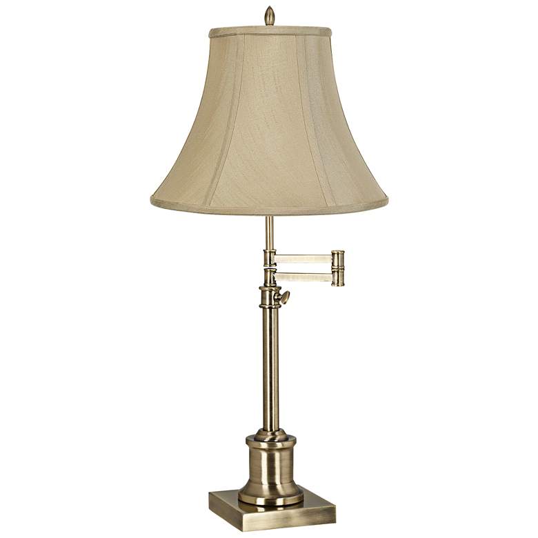 Image 2 Westbury Imperial Taupe Bell Brass Swing Arm Desk Lamp
