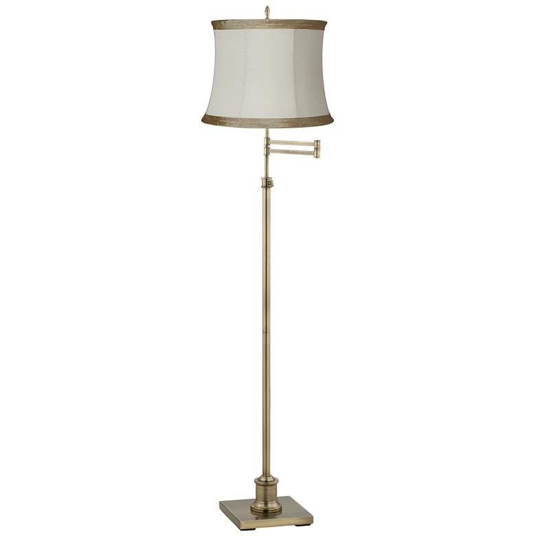 Image 2 Westbury Ivory Linen Shade Brass Swing Arm Floor Lamp