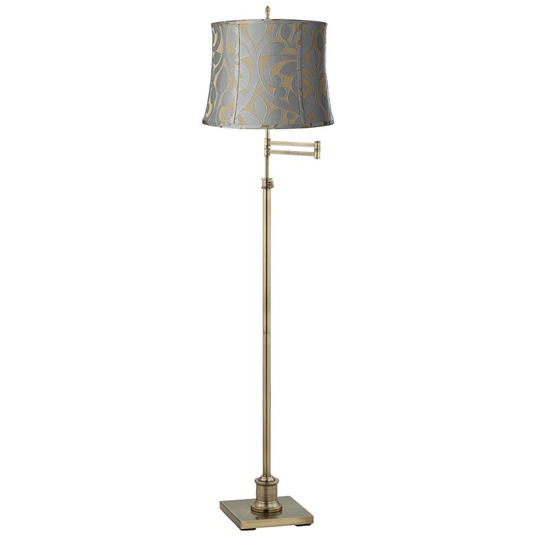 Image 1 Westbury Lillian Floral Shade Brass Swing Arm Floor Lamp