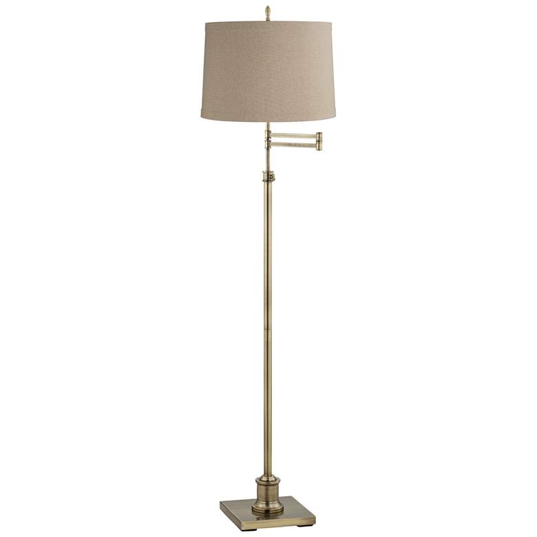 Image 1 Westbury Linen and Brass Adjustable Swing Arm Floor Lamp