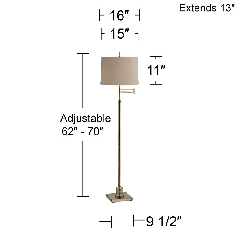 Image 5 Westbury Linen and Brass Adjustable Swing Arm Floor Lamp more views