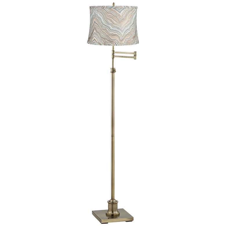Image 1 Westbury Marbled Shade Brass Swing Arm Floor Lamp