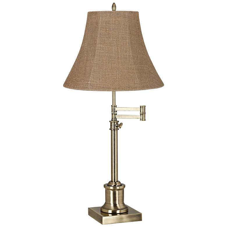 Westbury Natural Burlap Bell Brass Swing Arm Desk Lamp