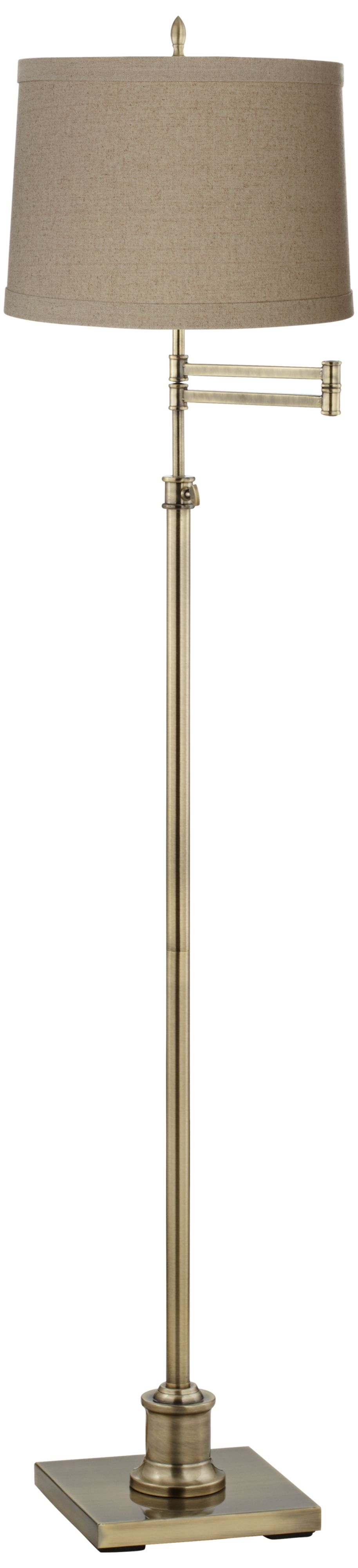 Westbury Natural Linen Shade Brass Swing Arm Floor Lamp 17N71