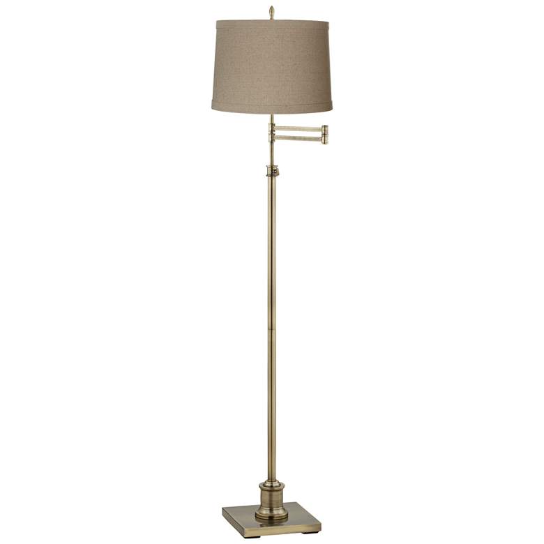 Image 1 Westbury Natural Linen Shade Brass Swing Arm Floor Lamp