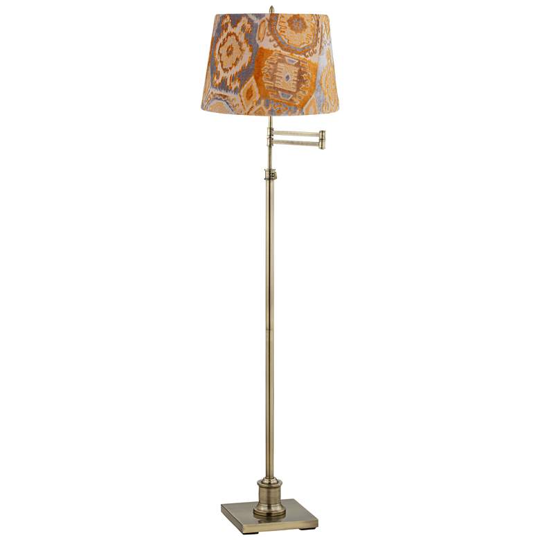 Image 1 Westbury Orange Velvet Shade Brass Swing Arm Floor Lamp