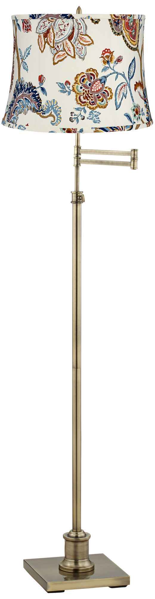 Westbury White Paisley Shade Brass Swing Arm Floor Lamp - #81t36