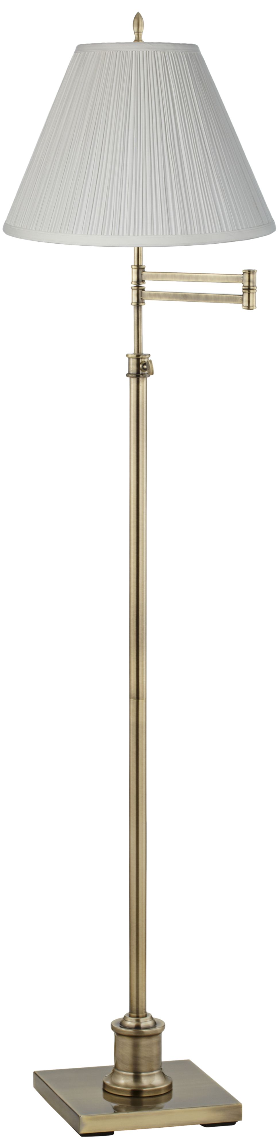 Westbury White Pleated Shade Brass Swing Arm Floor Lamp 17N31