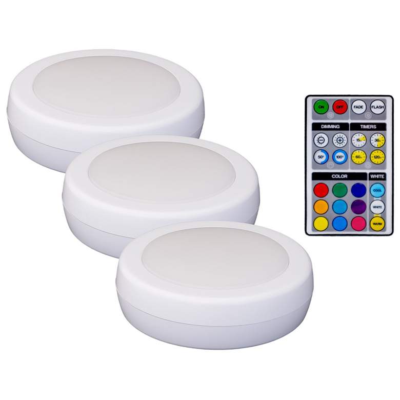 Image 1 Westek 10 1/4" Battery Powered LED Puck Lights Set of 3 with Remote