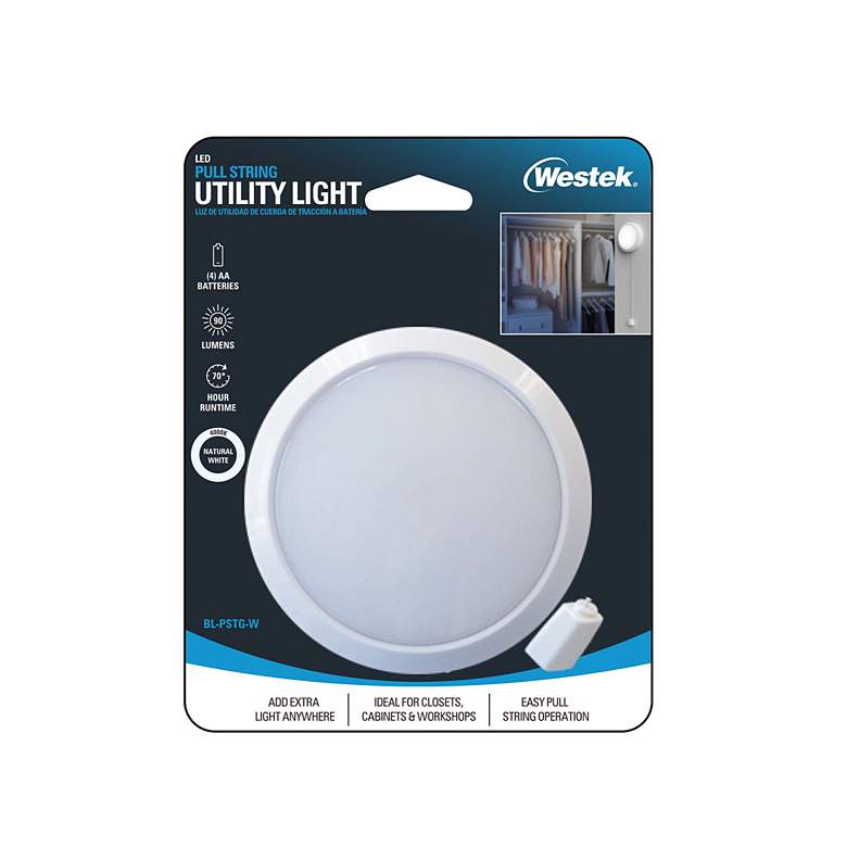 Image 4 Westek 4 1/4" Wide White LED Pull String Utility Light more views