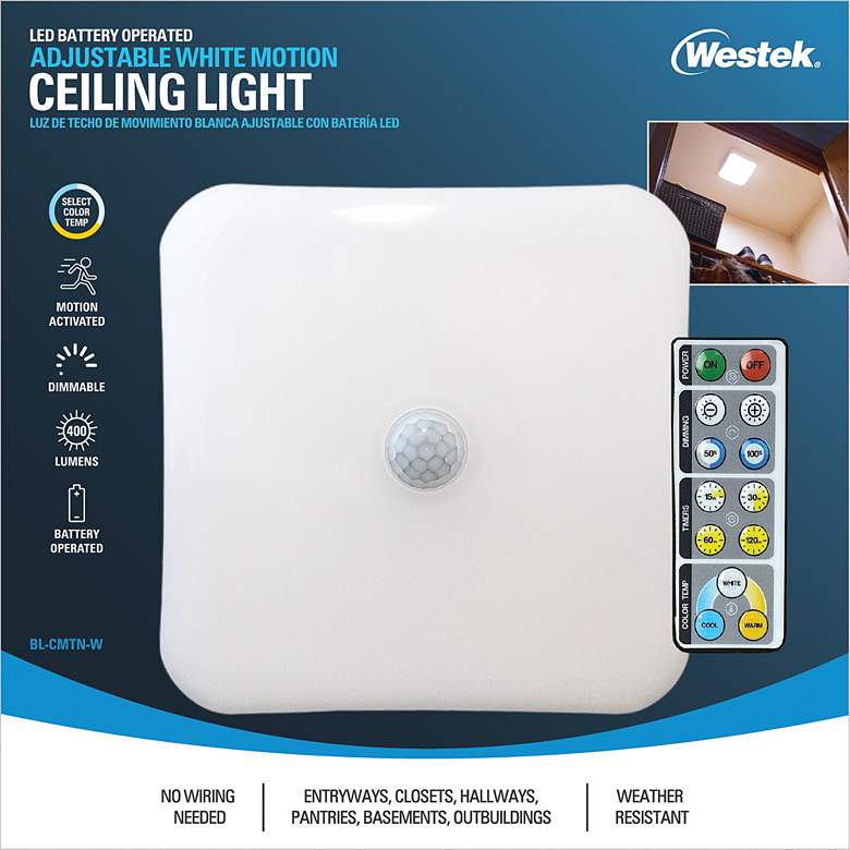 Image 2 Westek 6 1/2 inchW White Dual Activated Ceiling Light w/ Remote more views