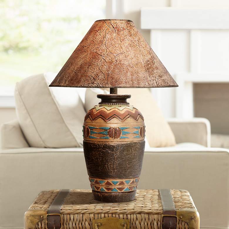 Western Lands 29" Geometric Pattern Handcrafted Southwest Table Lamp ...