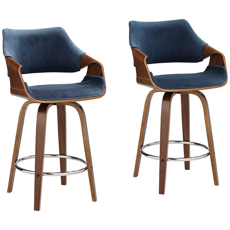 Image 1 Westin 25 3/4" Blue Velvet Swivel Counter Stools Set of 2