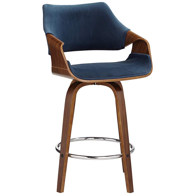 Image 6 Westin 25 3/4" Blue Velvet Swivel Counter Stools Set of 2 more views