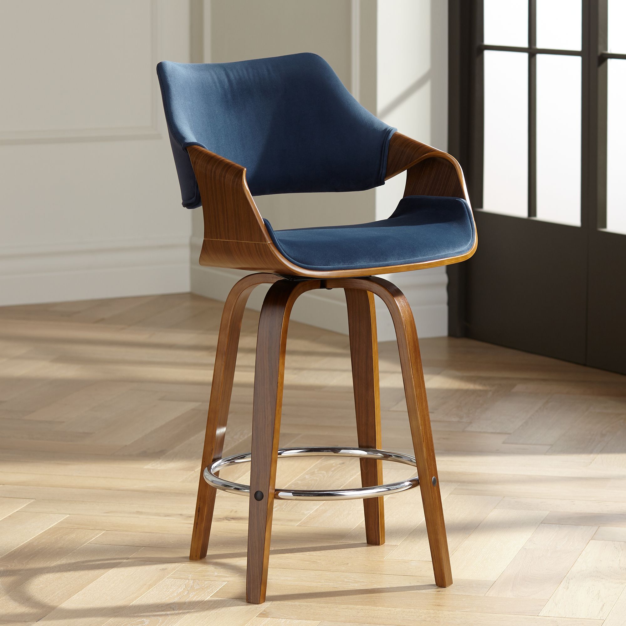 Westin 25 3/4" Blue Velvet Swivel Counter Stools Set of 2