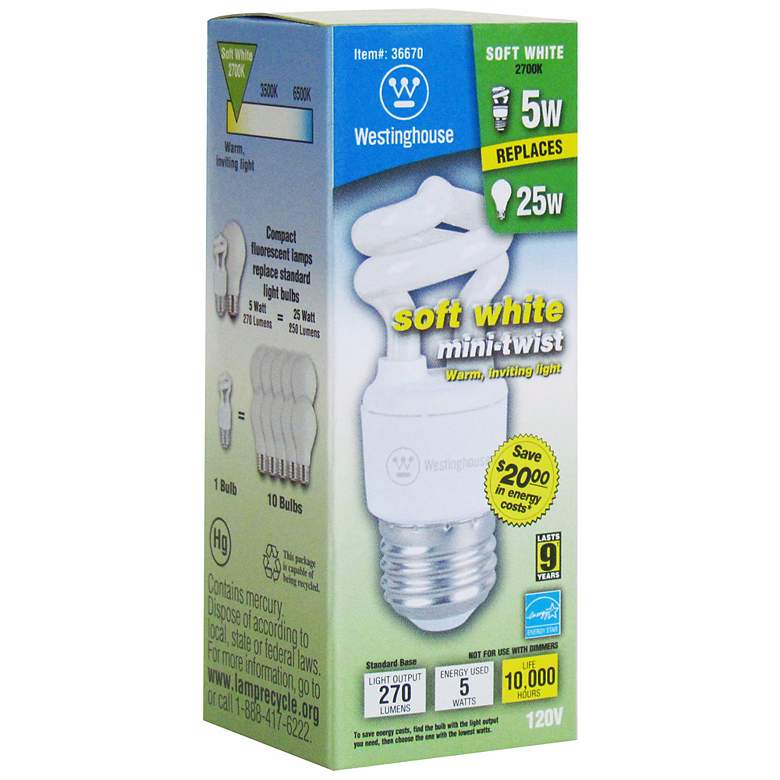 Image 1 Westinghouse 5-Watt Soft White Mini CFL Light Bulb