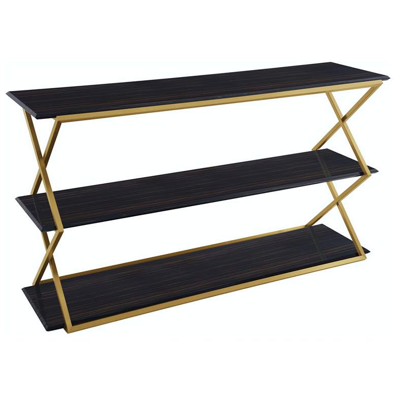 Image 1 Westlake 3-Tier Console Table in Dark Brown Wood and Brushed Gold Legs