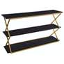 Westlake 3-Tier Console Table in Dark Brown Wood and Brushed Gold Legs