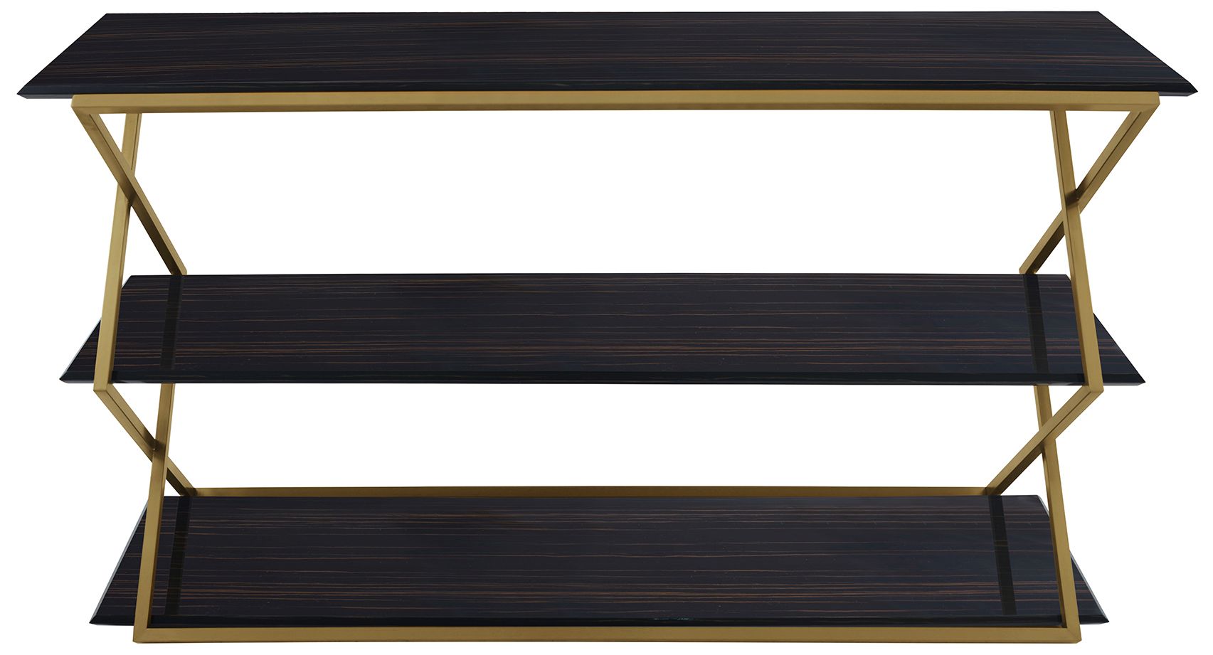 Image 3 Westlake 3-Tier Console Table in Dark Brown Wood and Brushed Gold Legs more views