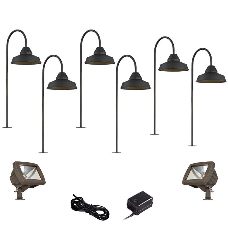 Image 1 Westley Black 10-Piece LED Landscape Path w/ Flood Light Set