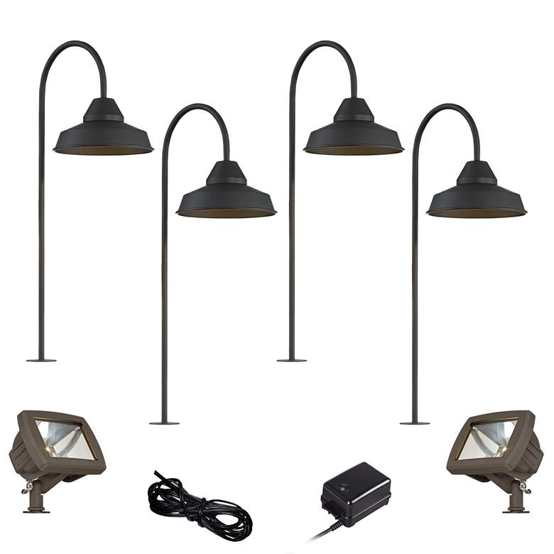 Image 1 Westley Black 8-Piece LED Landscape Path and Flood Light Set