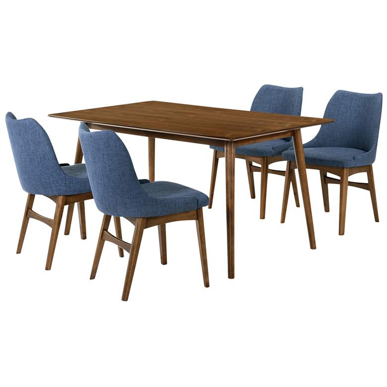 Image 1 Westmont and Azalea 5 Piece Dining Set in Blue and Walnut Wood