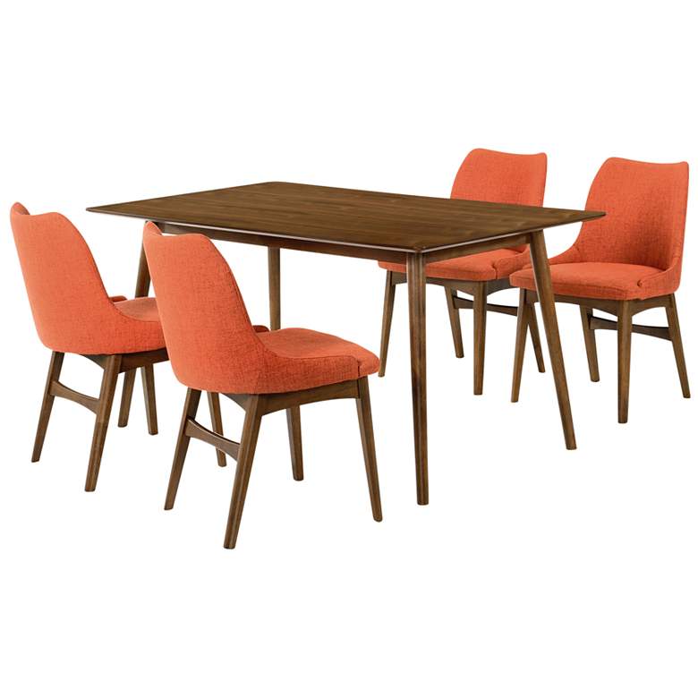Image 1 Westmont and Azalea 5 Piece Dining Set in Orange and Walnut Wood