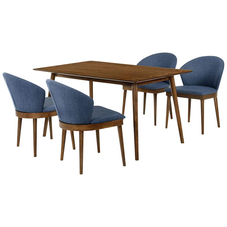 Image 1 Westmont and Juno 5 Piece Dining Set in Blue and Walnut Wood