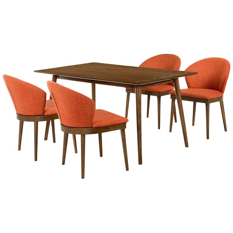 Image 1 Westmont and Juno 5 Piece Dining Set in Orange and Walnut Wood