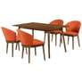 Westmont and Juno 5 Piece Dining Set in Orange and Walnut Wood