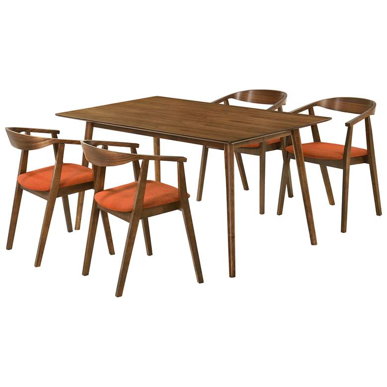 Image 1 Westmont Santana 5 Piece Dining Table Set in Walnut Wood and Orange Fabric