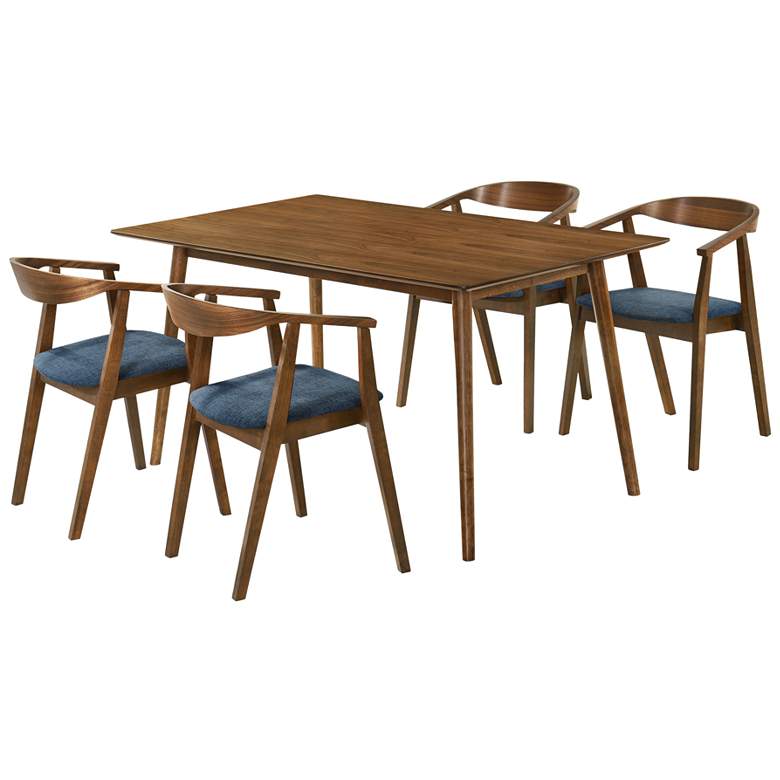 Image 1 Westmont Santana 5 Piece Dining Table Set in Walnut Wood with Blue Fabric