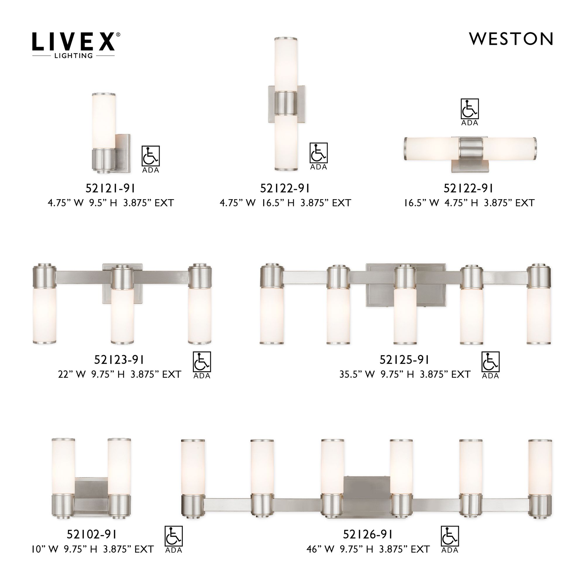 Weston 1 Light Brushed Nickel ADA Wall Sconce Bath Vanity