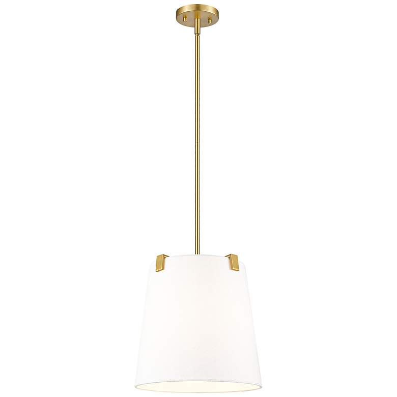 Image 1 Weston 13" Wide Modern Gold and White Linen Pendant Light